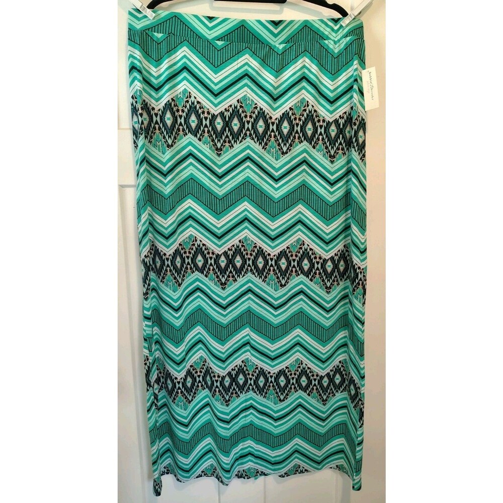 Womens Maxi skirt Plus Size 3x Teal Green Diamond Chevron Pull-on